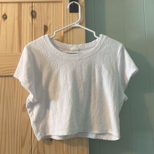 Like New OFFLINE By Aerie White Terry Smiley Cropped T-Shirt